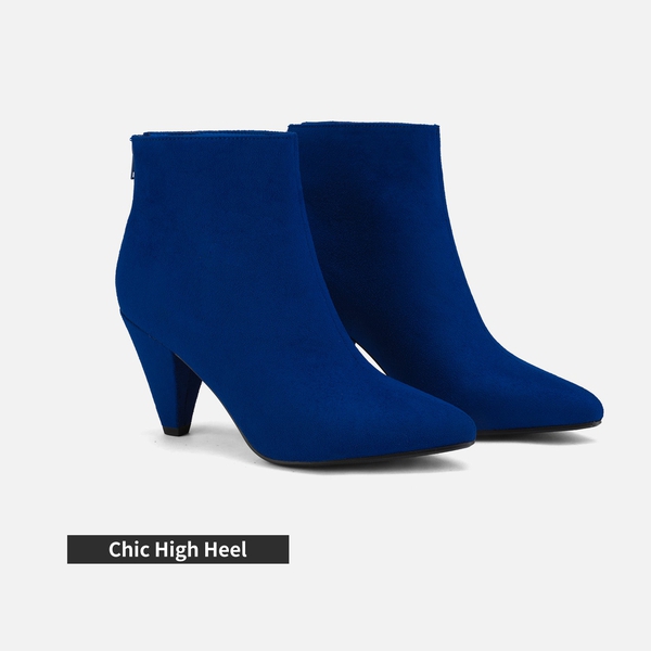 Pointed Toe High Heel Ankle Booties - ROYAL BLUE SUEDE - 4